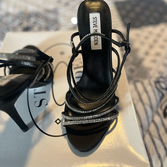 Steve Madden Black Strappy Heels with Rhinestone Embellishments - Picture 6 of 6